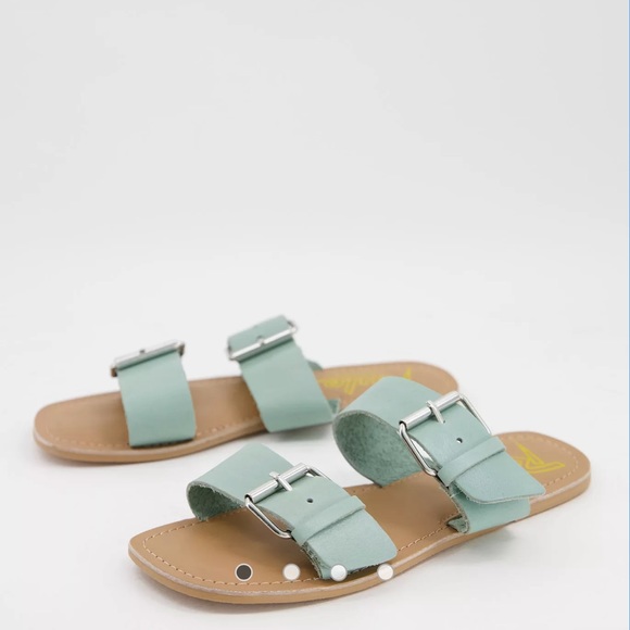 Rule London Leather Double Buckle Slides in Mint - Picture 7 of 8
